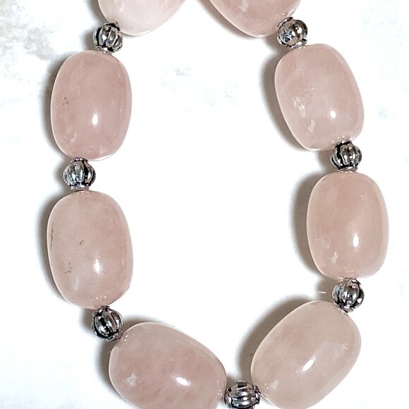 Beaded Rose Quartz Necklace, Pink Genuine Large Gemstone Choker - Picture 5 of 12